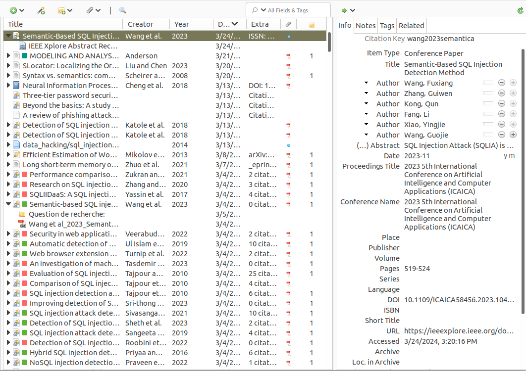 Metadata fields of imported entry